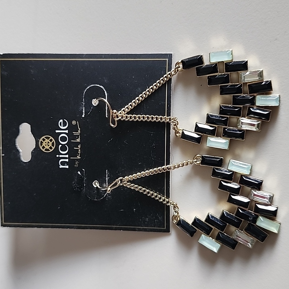 Nicole by Nicole Miller Black and Gold Geometric Earrings